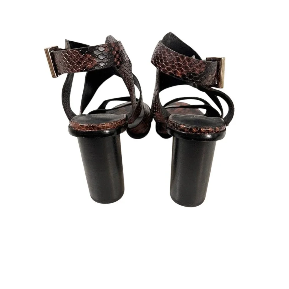 Joie Brown Snakeskin Embossed Strappy Block Heel Sandals Size 36.5 Buckle Ankle
